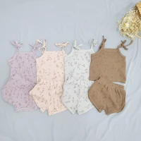 infant girl flower suspender topsshorts set baby boy waffle cotton vestshorta suit toddler sleeveless t shirt suits clothing