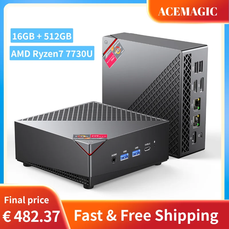 Фото Мини-ПК ACEMAGIC с процессором AMD Ryzen 7 7730U (8 ядер/16 потоков, до 4.5 ГГц), Windows 11 Pro, 32 ГБ DDR4, 512 ГБ NVMe SSD, поддержка трёх 4K-дисплеев, WiFi 6, BT5.2. №1