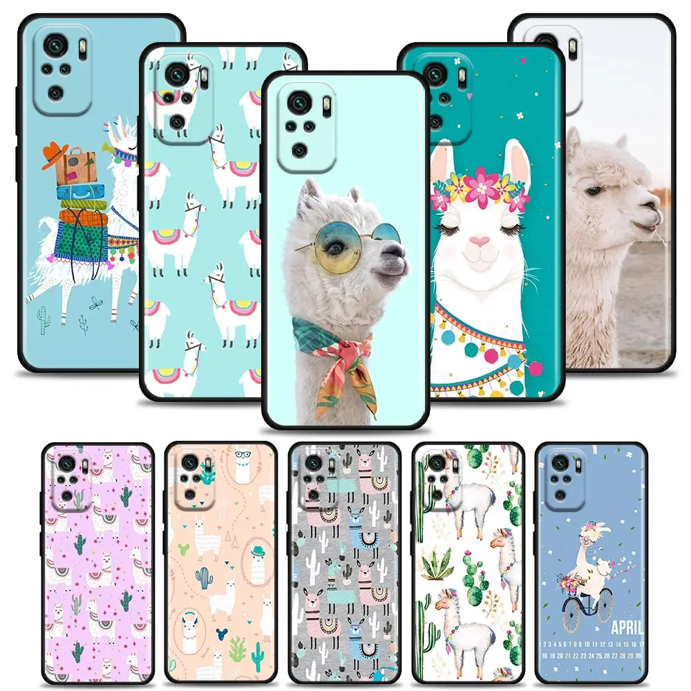 

Phone Case for Redmi 10 9 9A 9C9i K20 K30 Case K40 Plus Note 10 11 Pro Soft Silicone Cover Llama Alpaca Animal