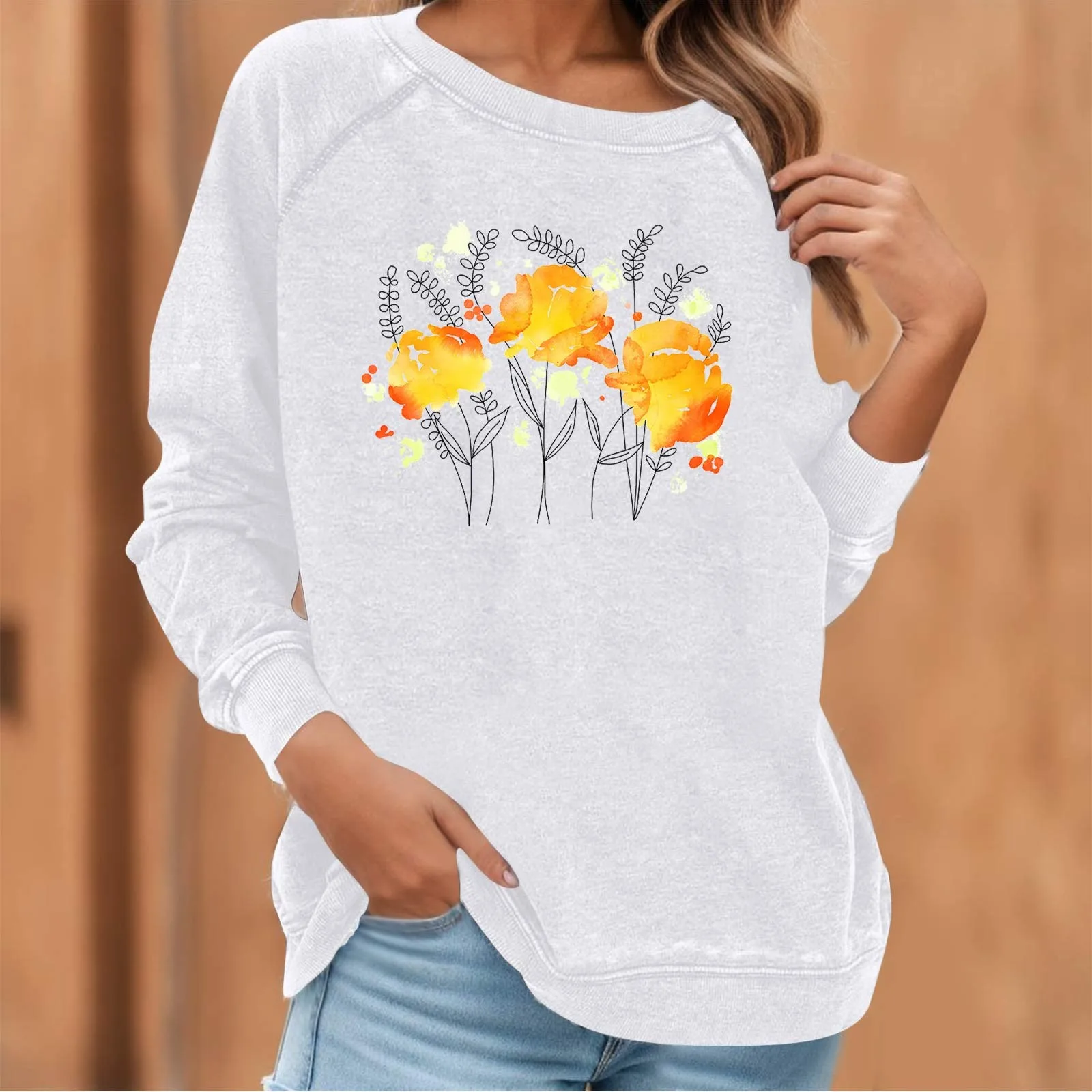 

Casual Floral Printed Sweatshirt For Ladies Trendy Loose Pullover For Women Crew Neck Long Sleeve Shirts Street Hoodie Autumn