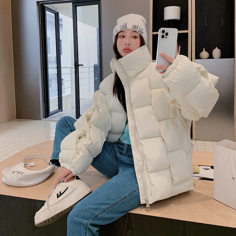 Winter 2022 Women Knitting Parkas Overcoats Fashion Warm Thickened Cotton Padded Clothes Solid Oversize Jacket