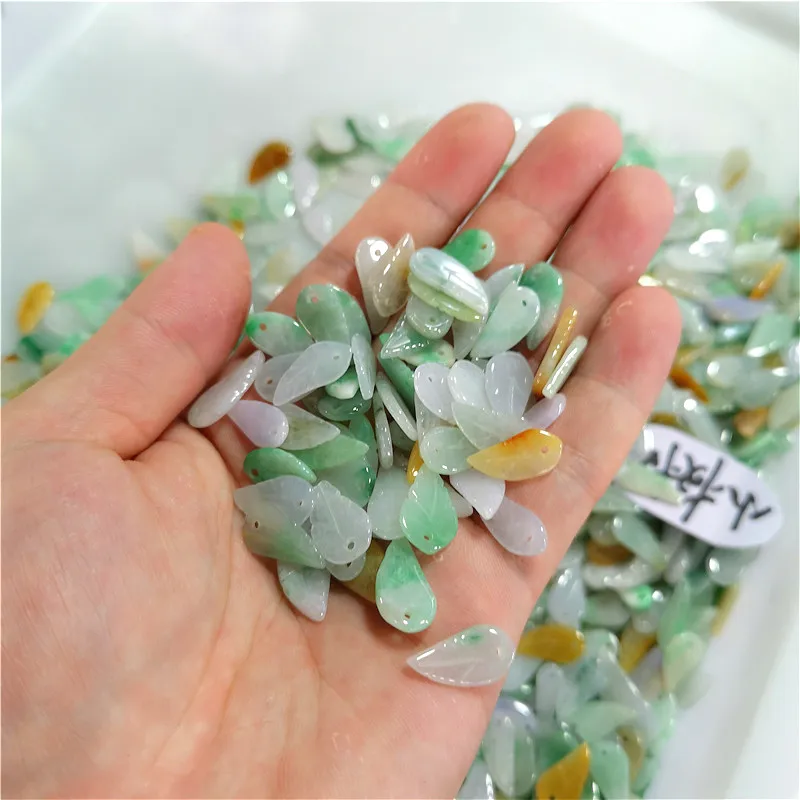 DIY натуральный нефритовый бисер жадеит лист кулон изумруд ювелирные изделия