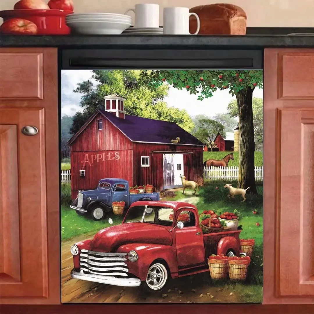 

Red Car Dishwasher Magnet Cover,Apple Magnetic Refrigerator Sticker,Farm Animals Kitchen Home Cabinet Panel Decal,Apply to Metal