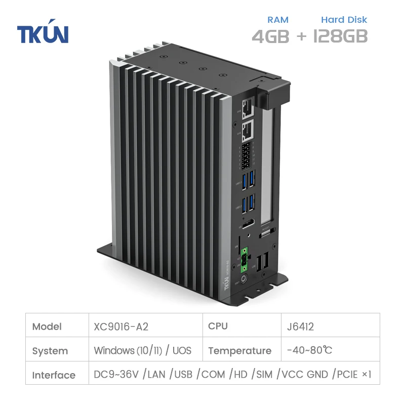 Фото XC9016-A2 J6412 Win10 IPC 4G RAM 128G SSD DC9-36V Вход Широкое напряжение Поддержка Прочный корпус №2