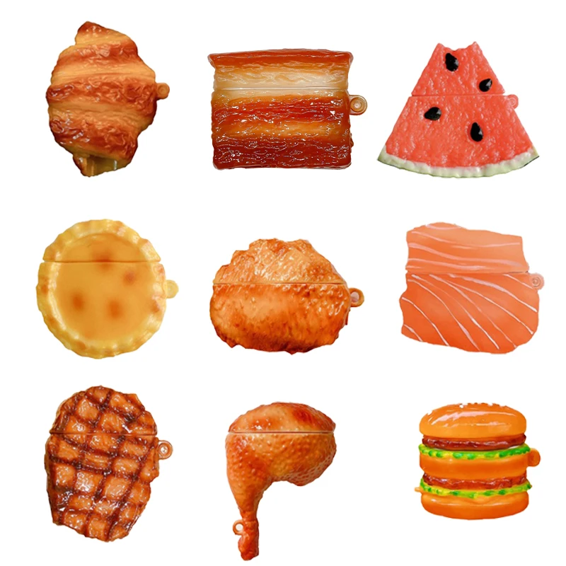 

Food Bread Steak Chicken Case For AirPods 1 2 Pro Charging Box Soft Silicone Wireless Bluetooth Earphone Protective Cover Coque