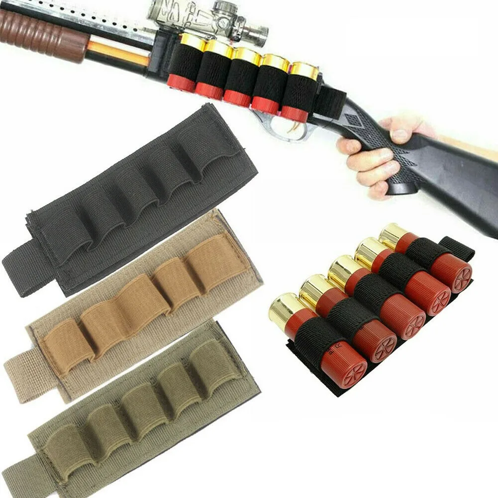

5 Shotgun MOLLE Shotgun Stock Cartridge 12 Gauge Stock Ammo Bag Ammo Carry Rack Mounted Clip Bag Hunting Accessories