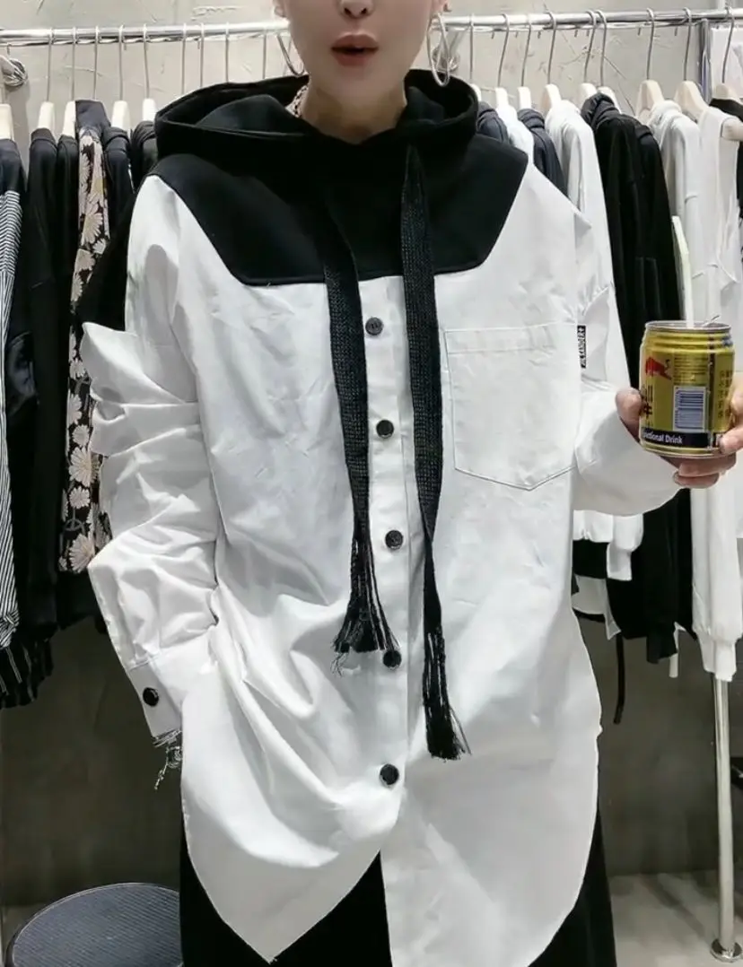 

SuperAen Fashion Plus Size Hooded Contrast Pullover Jacket Women's Spring 2022 New Loose Slim Full Coat