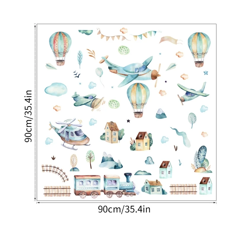 

M17D Creative Cartoon Wall Stickers Hot-air Balloon Train Wall Decals Removable Self-adhesive Wall Decor Mural Waterproof