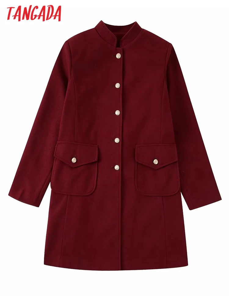 

Женское шерстяное пальто с карманами Tangada, свободное винтажное пальто с длинными рукавами и металлическими пуговицами спереди, BE602, зима 2022