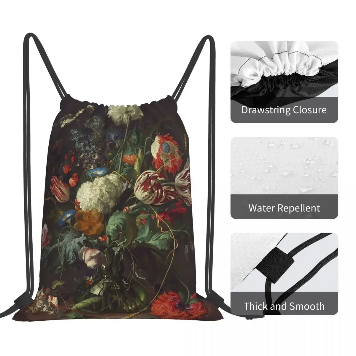 Jan Davidsz De Heem Vase Of Flowers (1645) Рюкзаки Повседневные портативные сумки на шнурке