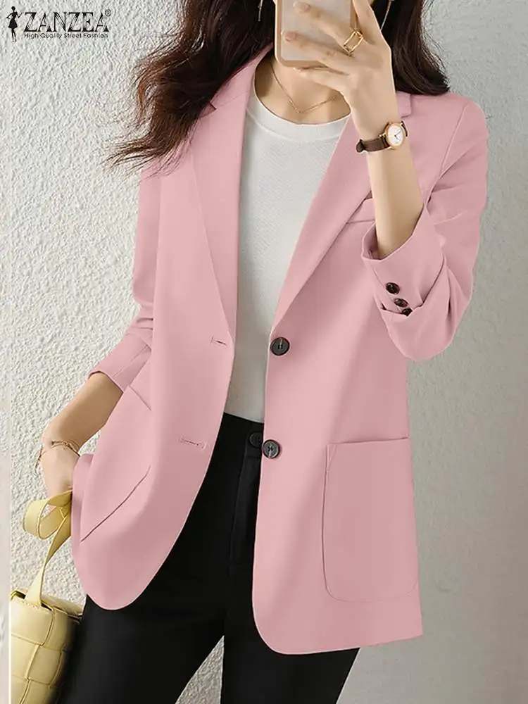 

ZANZEA Women Autumn OL Blazer Fashion Lapel Neck Long Sleeve Thin Jackets Summer Suits Elegant Solid Casual Outwear Officewear