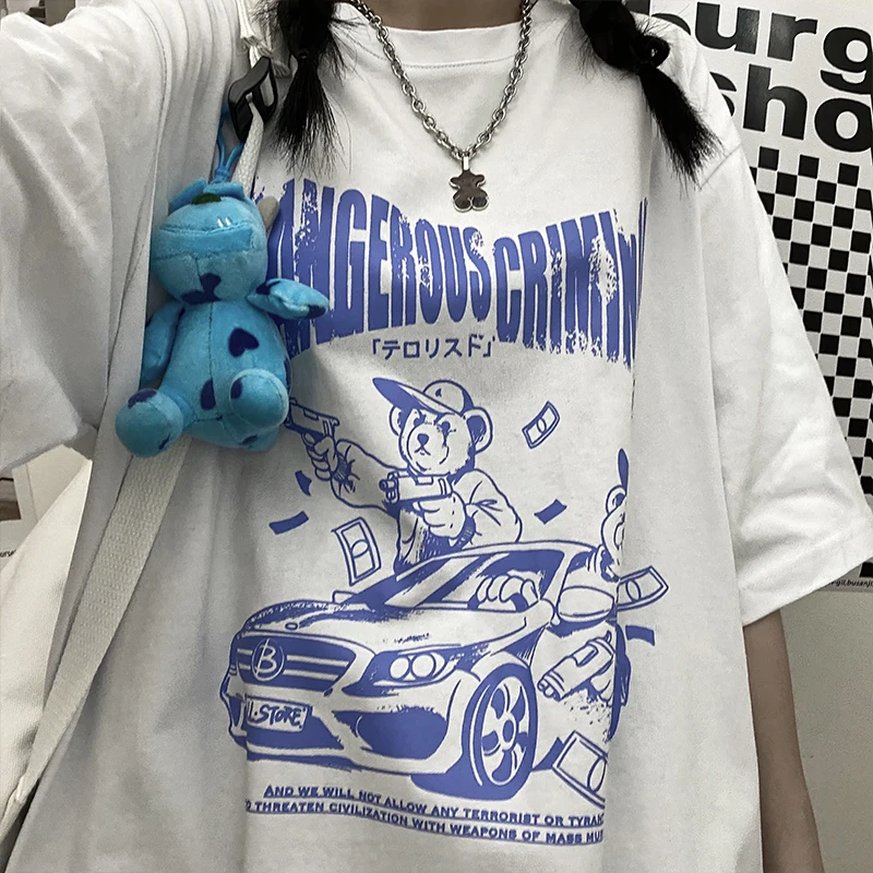 

2022 Summer Women T-shirts Hip Hop Streetwear Tops Casual Tees Harajuku Vintage 90s Gothic Men Oversized Blouse Kawaii Clothes