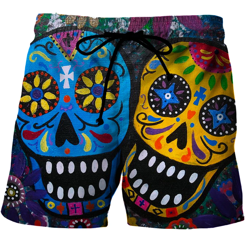

Fashion Harajuku Skull Graphic Print Shorts For Men Women Street Cool Hip Hop Pants New Design Swim Surffing Sport Beach Shorts