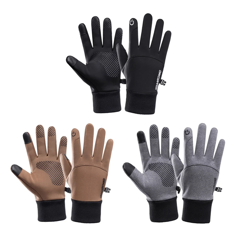

Мужские зимние водонепроницаемые перчатки для велоспорта, лыжного спорта, бега, мотоцикла, флисовые перчатки для сенсорных экранов, Нескользящие теплые с пальцами