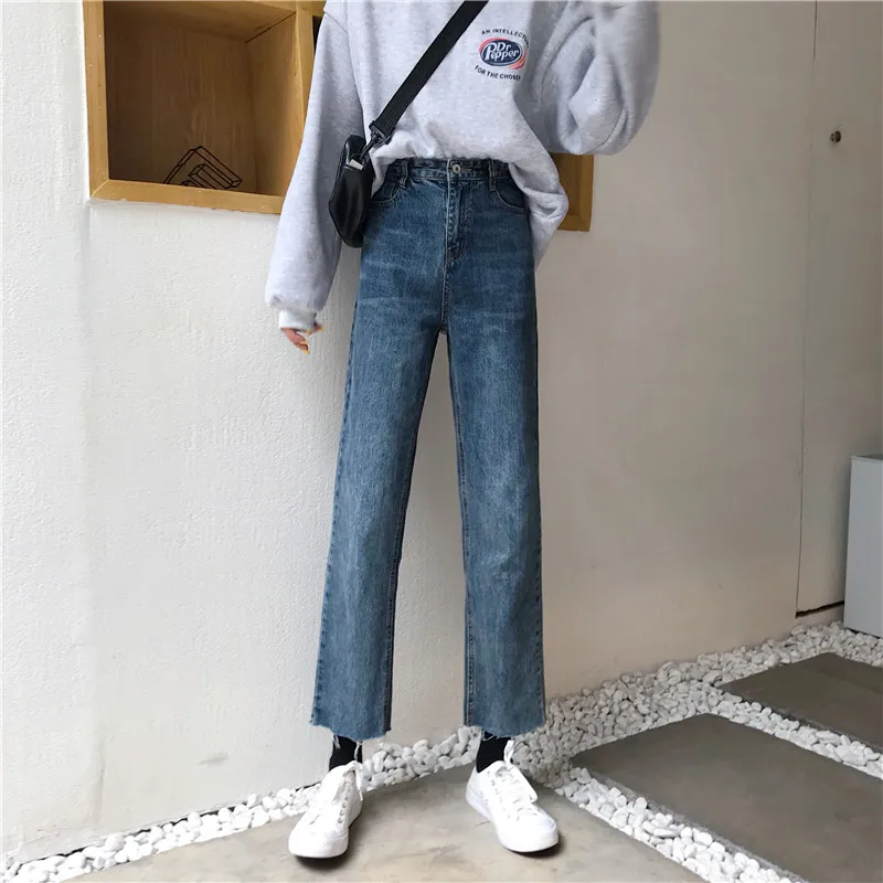 

DD2105 Jeans Women's Loose New Rolled Design Sense High Waist Slim Wide Legs Straight Pants Jeans