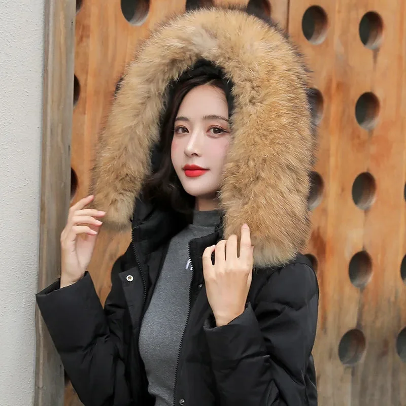 2022 New Women's Jacket Parka Winter Jacket Fur Collar Hooded Down Cotton Parkas Overcoat Thick Slim Long Coat Outerwear