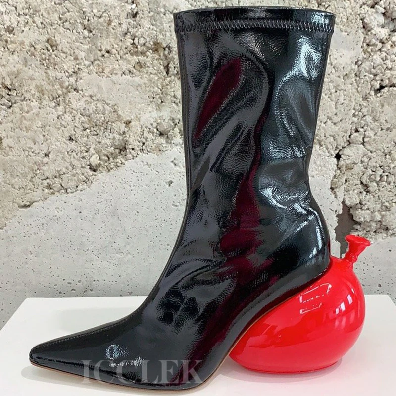 

2023 Trends Short Boots Autumn New Balloon Bottom Design Walk Show Ladies Boots Pointed Toe Apparent Whiten Female Pumps