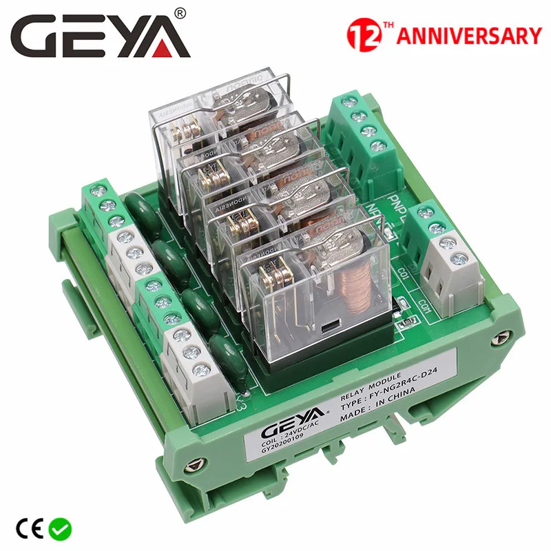 

GEYA NG2R 4 Channel Relay Module 1NO 1NC Relay SPDT Module 12V 24V AC DC Omron Relay PLC