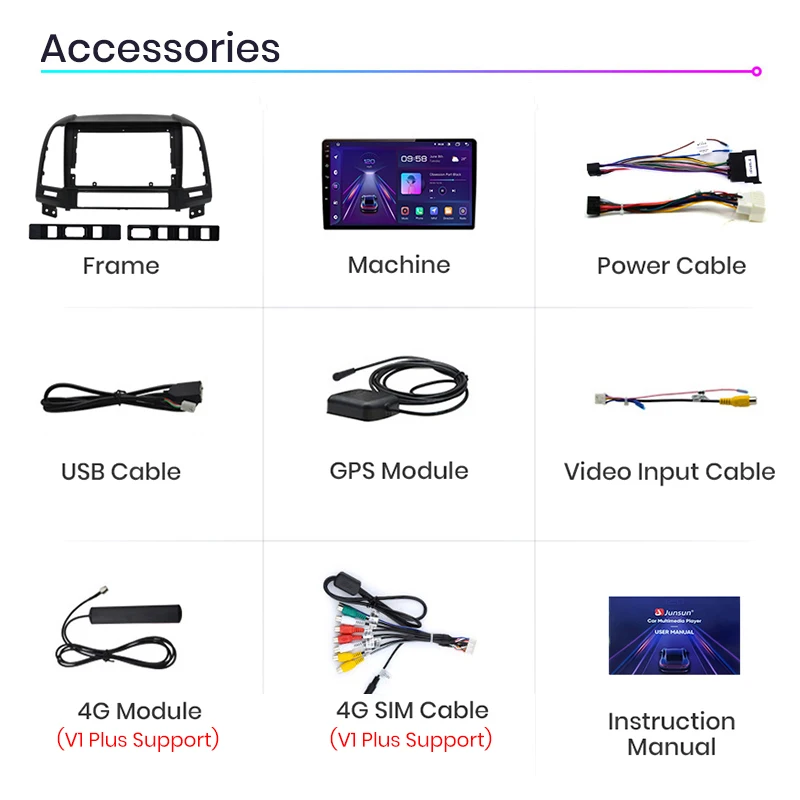 Автомагнитола Junsun V1pro AI Voice 2 din Android Auto Radio для Hyundai Santa Fe 2006-2012 Carplay 4G Car Multimedia GPS 2din autoradio on.