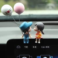 2 buahset dekorasi mobil pasangan kartun lucu boneka dasbor ornamen balon aksesori interior otomatis untuk anak perempuan hadia