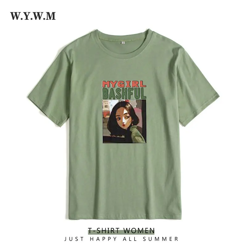 

WYWM Summer Cartoon Character Printed Tshirts Women Korean Pop Cool Girl Graphic Tee Loose Fashion Short Sleeve Female Tops