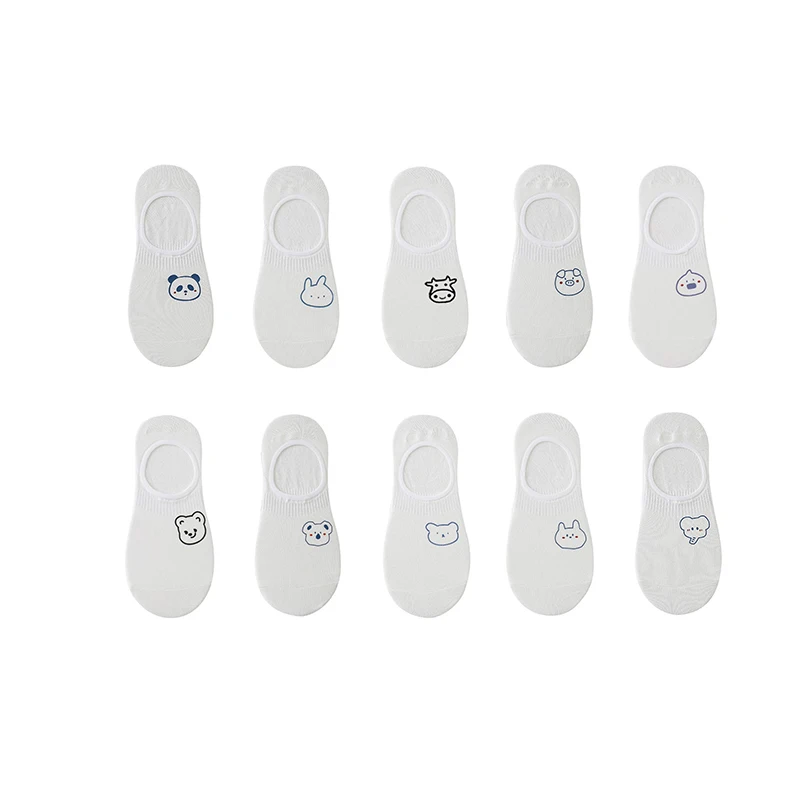 Women's cotton ankle socks, socks designed by rabbits, cows, hearts, warm and informal animals, 5 pairs of 10 pieces