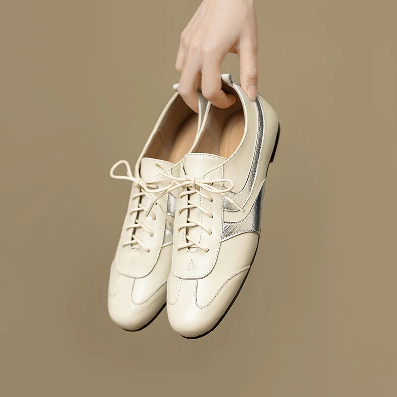 Новые женские кожаные туфли из воловьей кожи с круглым носком на весну и осень