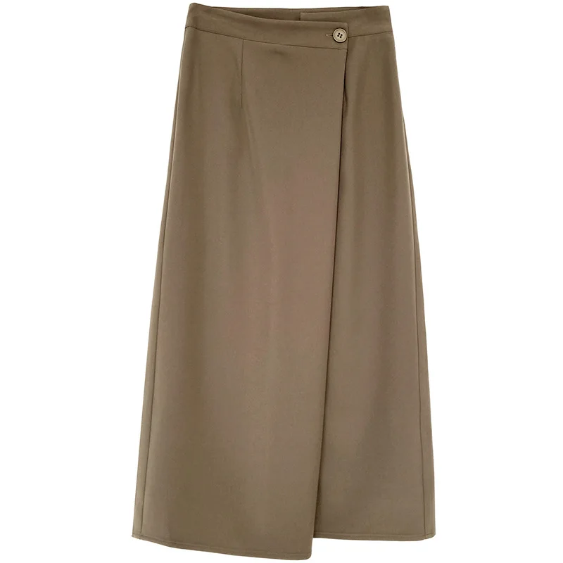 

Design Irregular Suit Skirt, One Buckle Oblique Placket, Mid-length Casual High-waisted A-line Skirt Women