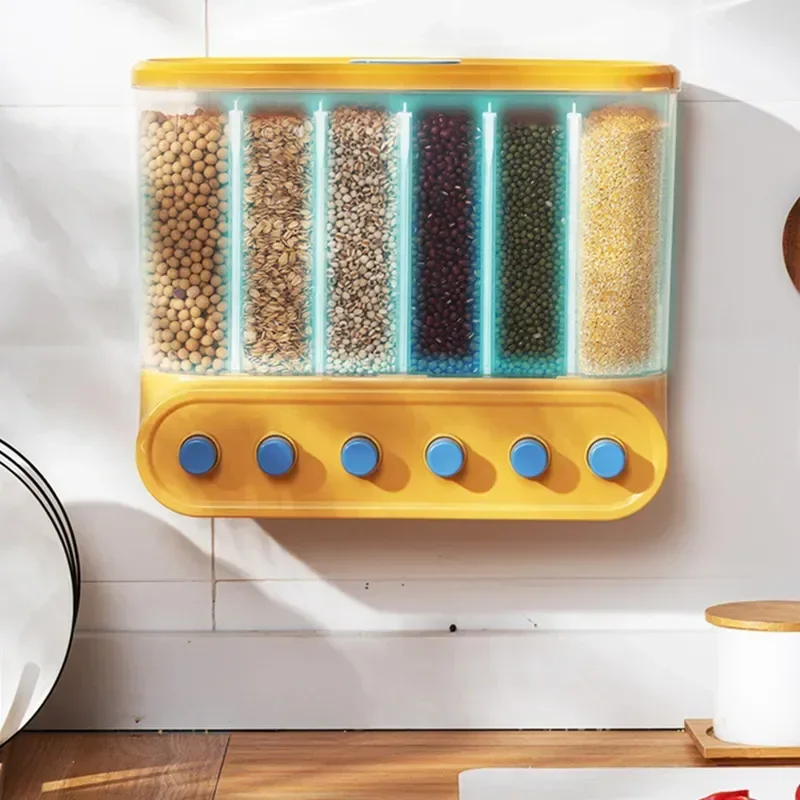 

Food Rice Box Dispenser Storage Press Wall-mounted Kitchen Compartment Household Collection Container Bucket Grain