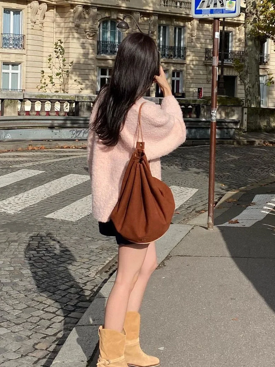 [Nana] Южная Корея Overdueflair Женский свитер с коротким круглым вырезом Свободный