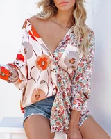 vintage floral print blouse women 2022 spring autumn panel casual tops fashion new long sleeve pocket design elegant shirt