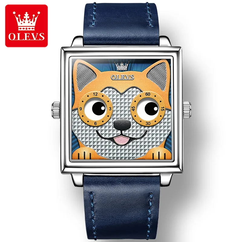 

OLEVS 5510 Fashion Waterproof Watches for Men Genuine Leather Strap Quartz Square Trendy Men Wristwatch