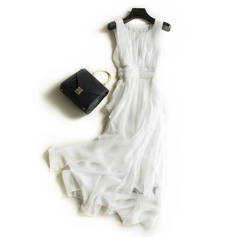 sleeveless Elegant Dresses for Women 2022 Summer Dress Women Clothing long Mulberry Silk Dress white dress Vestido Mujer zm2825