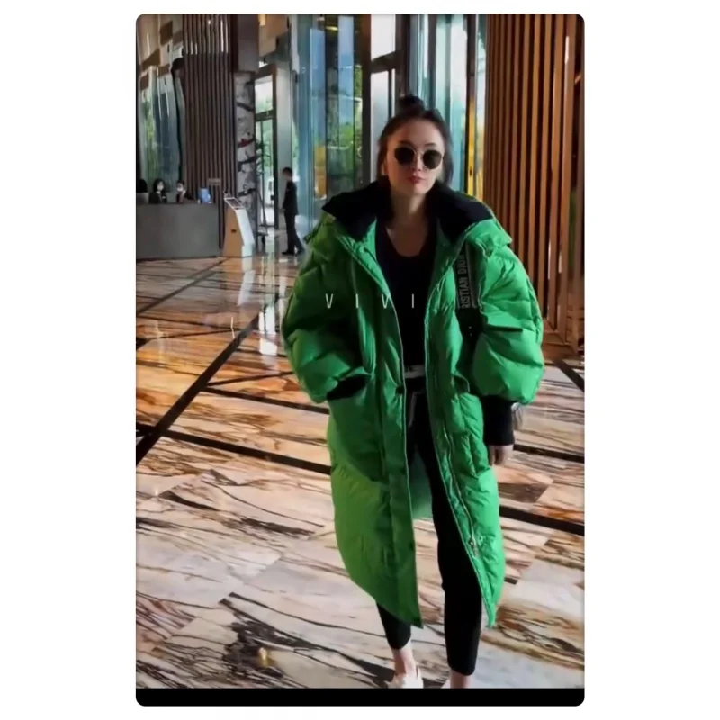

winter new coat ladies fashion big pockets hooded loose version mid-length down jacket women