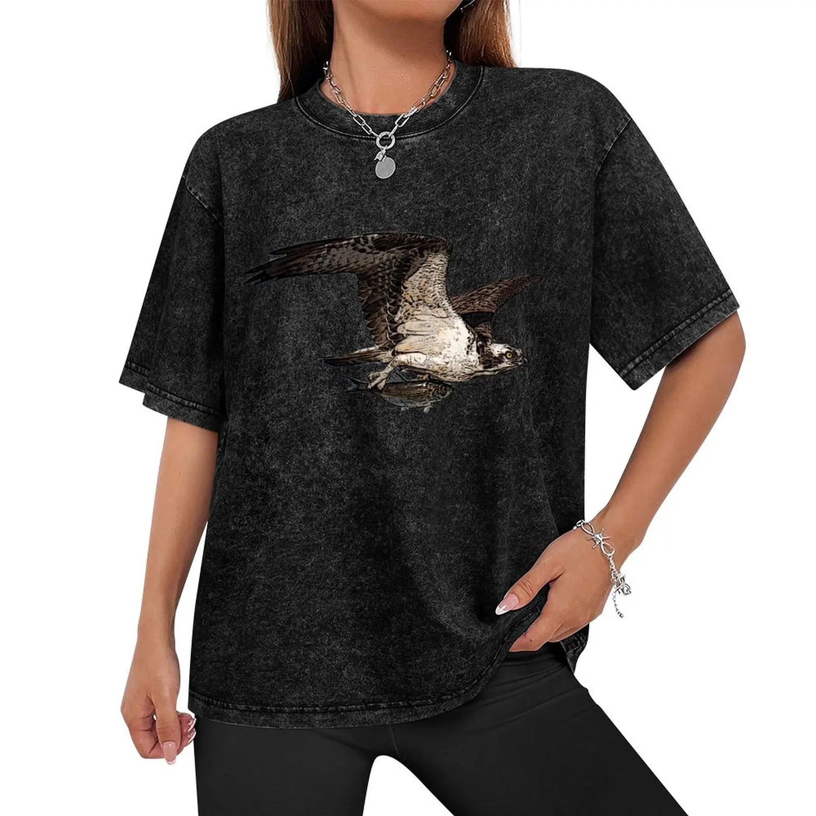 Футболка с цветным принтом Osprey Holding Fish одежда больших размеров винтажная мужская