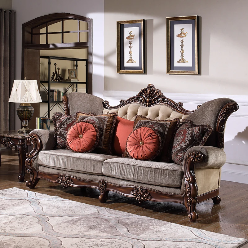 

American solid wood sofa living room luxury furniture neoclassical sofa combination European villa fabric sofa
