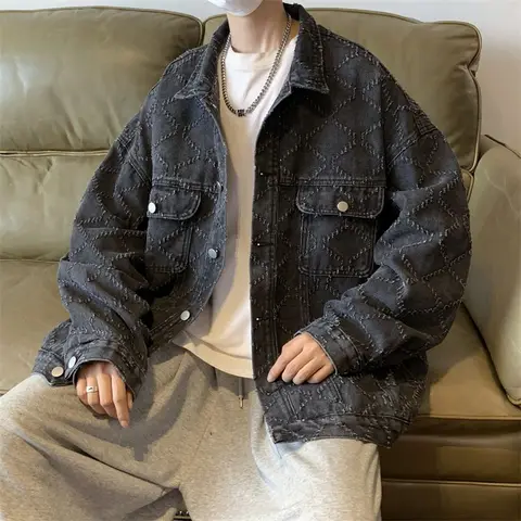 Куртка джинсовая мужская оверсайз в стиле ретро, свободная повседневная верхняя одежда для пар, индивидуальная одежда