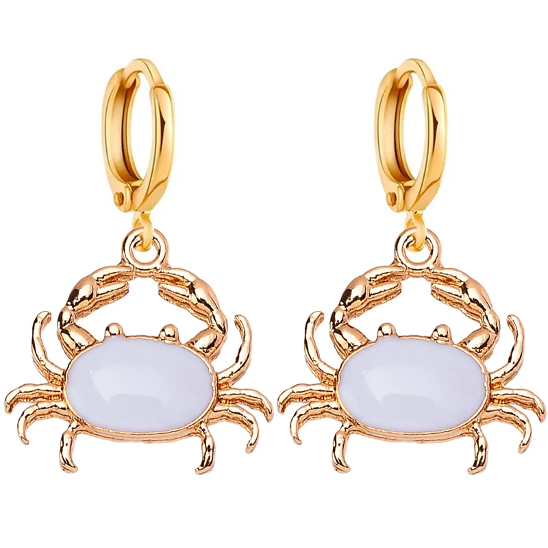 Cute Enamel Resin Alloy Crab Earring Pendant Summer Beach Collection Sweet Charm Drop Earrings Unique Jewelry for Girls Party |
