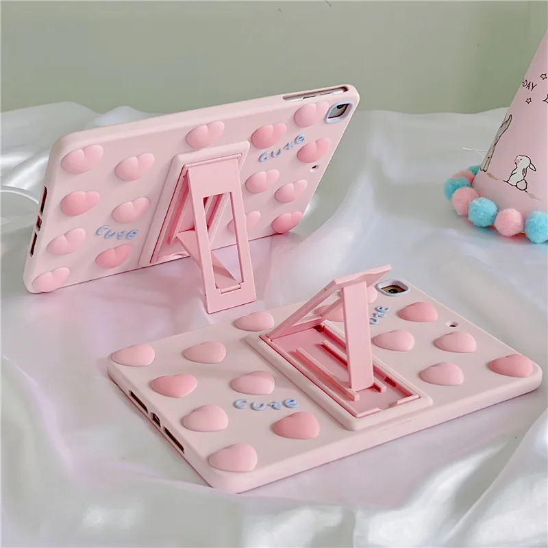 

3D Pink Love Heart Silicone Shockproof Case for Apple Ipad 5 6 9.7 Air5 4 10.9 Pro11 10.5 10.2 Mini 6 123 4 5 Tablet Stand Funda