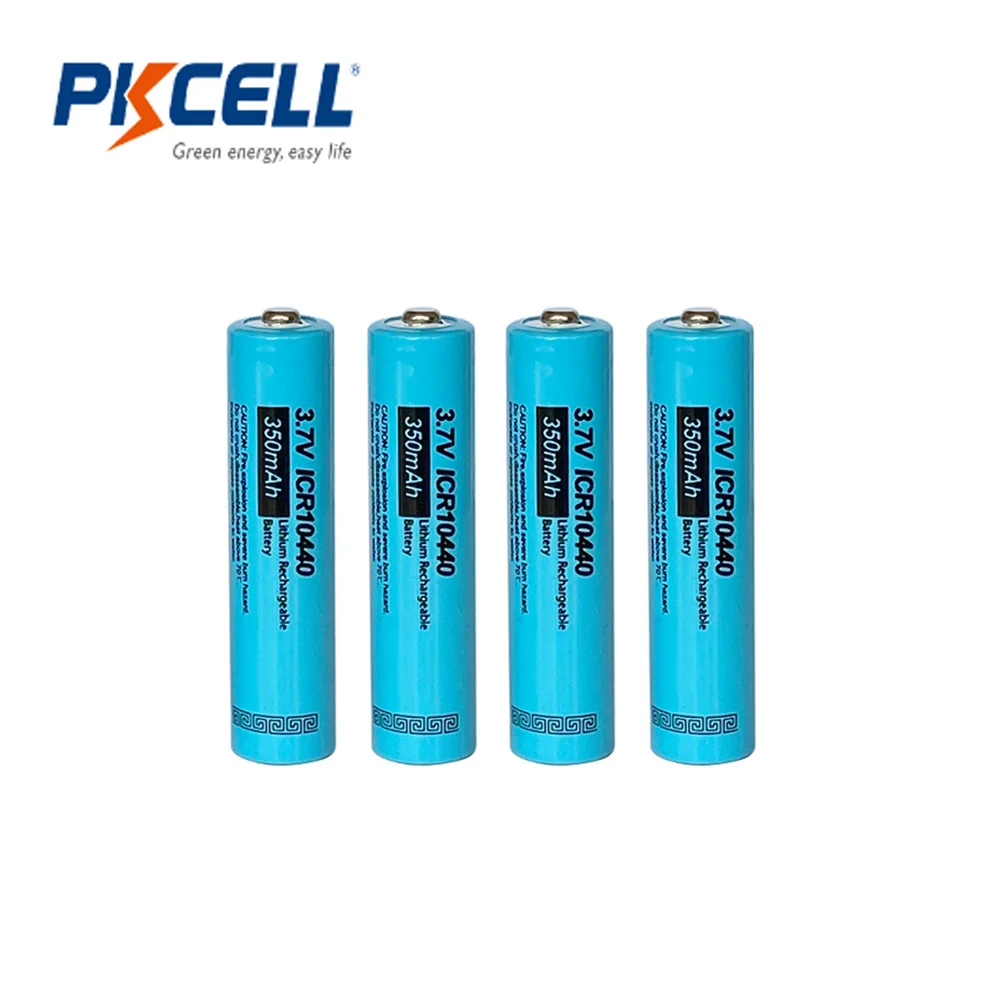 

4PCS PKCELL ICR 10440 3.7V 350mAh AAA Rechargeable Li-ion Battery AAA batteries button top For Flashlight