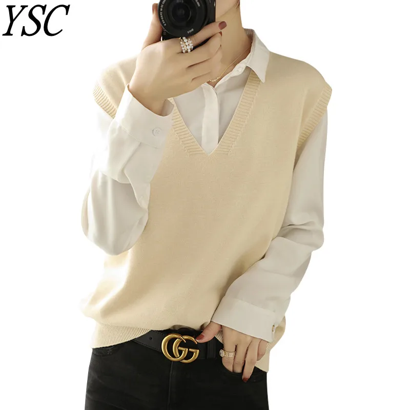 YSC 2022 новый стиль Женский вязаный кашемировый полушерстяный жилет v-образный