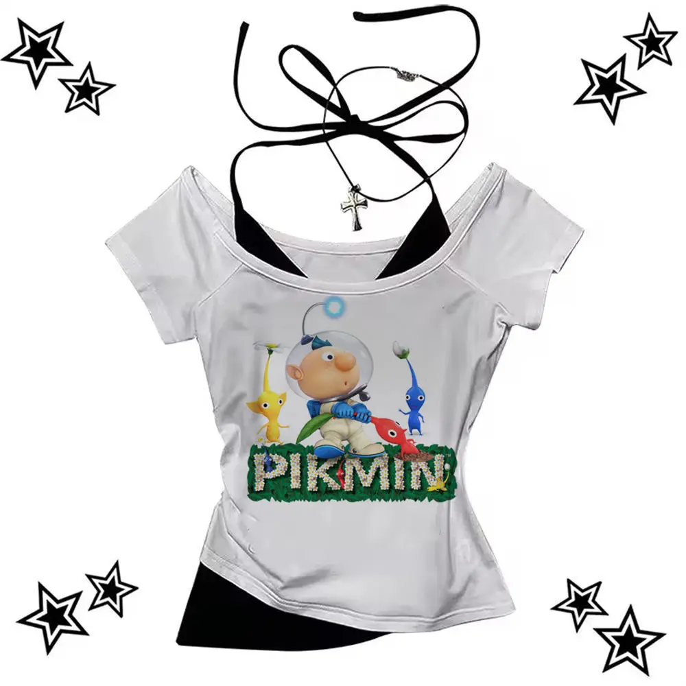 Фото Pikmin футболка для девочек цифровые модные аниме дышащие классические готические футболки готические пастельные 2000-х годов красочные эстетические женские футболки №4