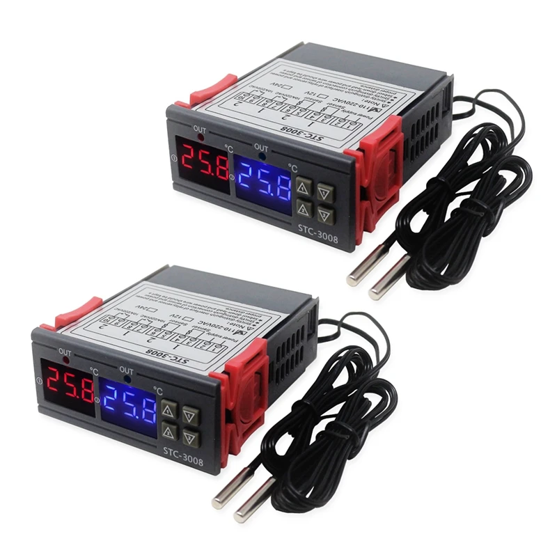 

2X STC-3008 Dual Digital Incubator Thermostat Display Temperature Controller 12V