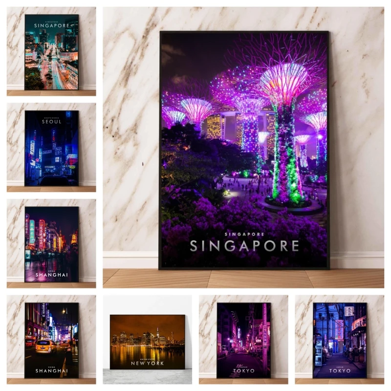 

Anime Character Pictures Shanghai City Night Wall Stickers Birthday Gifts Decorative HD Print Art Prints Aesthetic Poster