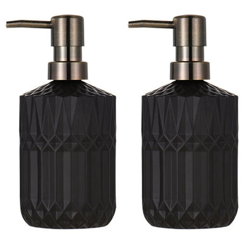 

2X 400Ml Soap Dispenser Chic Glass Refill Empty Bottle Home Hotel Bathroom Conditioner Hand Soap Shampoo Bottle-Black