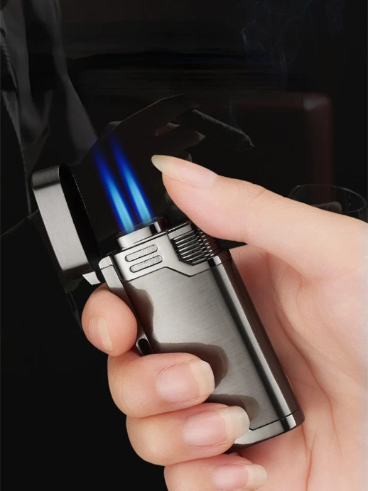 High-end creative gas-filled double-direct lighter with hanging hole Personalized and exquisite gift of double-fire igniter