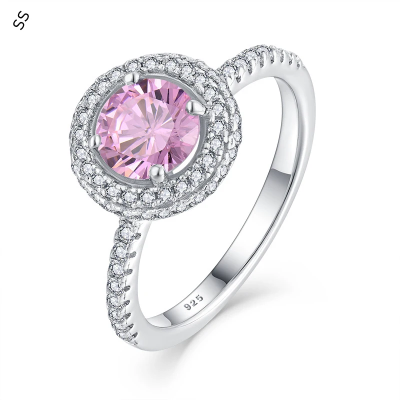 

Women's Engagement Pink Zircon Gem Rings Open with Adjustable Fashion Ladies Finger Accesories HK #12