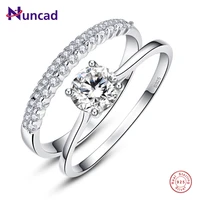 nuncad round cut ring set 925 sterling silver rings solid bague 2pcs engagement wedding bridal ring set jewelry