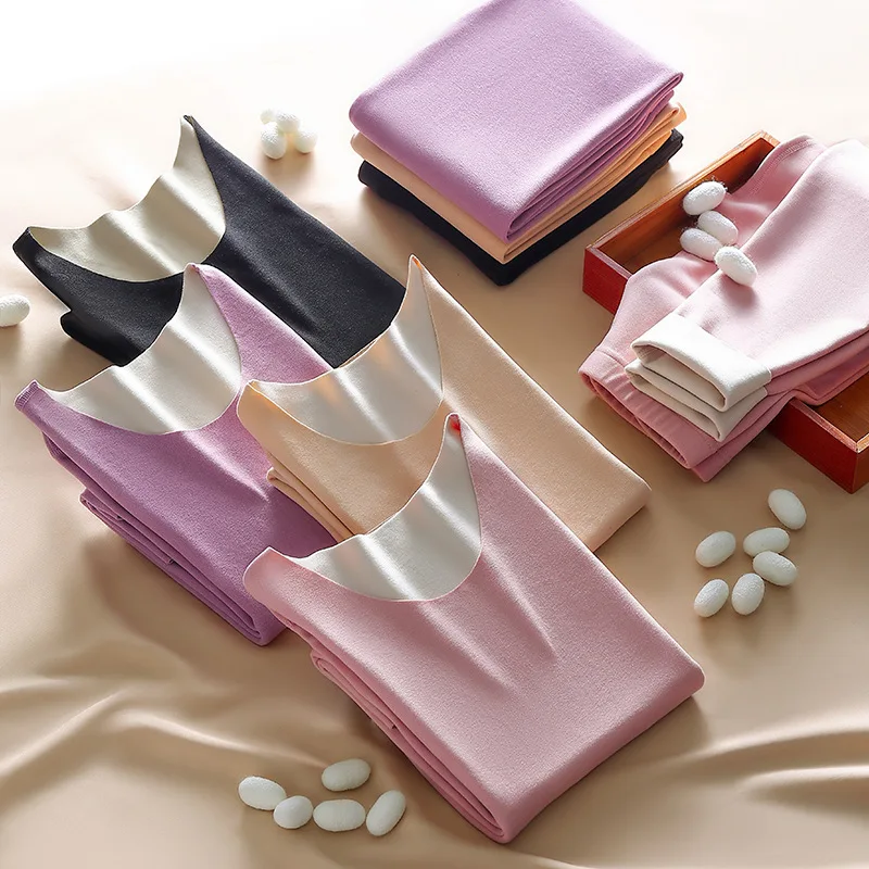 Women Thermal Underwear Women Autumn And Winter Seamless Thermal Suit, Double-Sided Velvet, Solid Color, Slim And Thickened