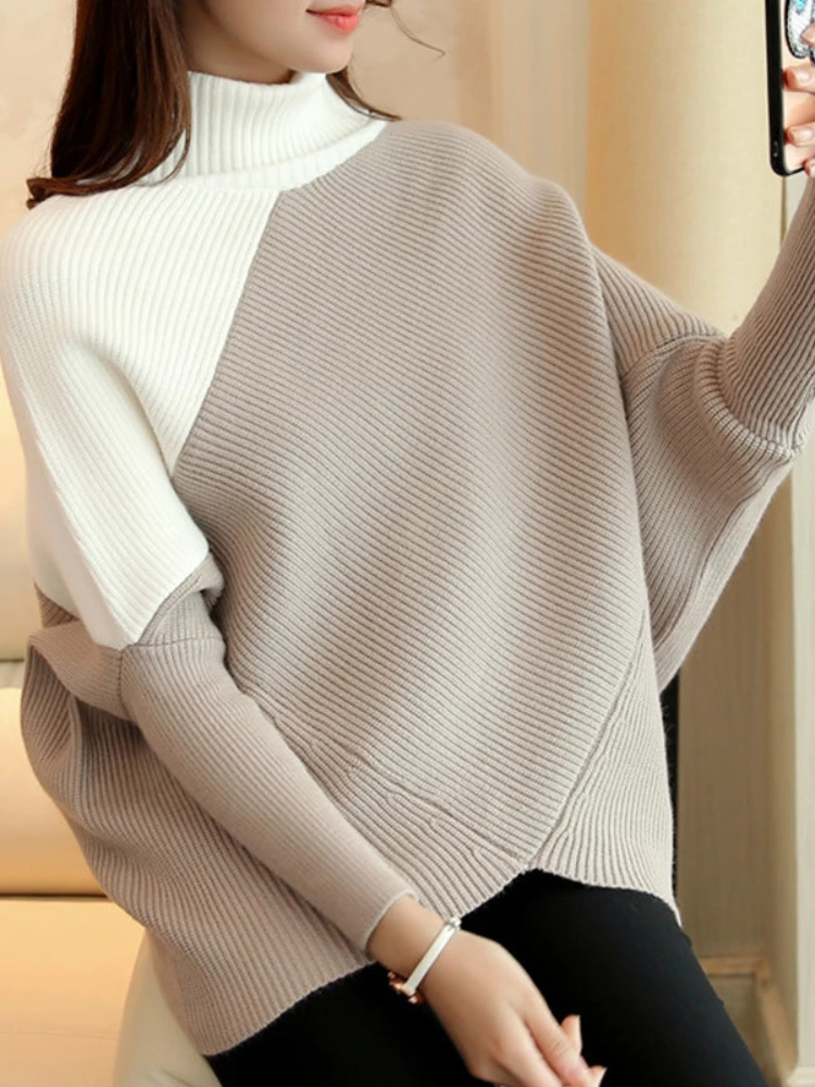 

2023 autumn and winter Korean version of bat woven shirt temperament long-sleeved needle sweater coat female tide